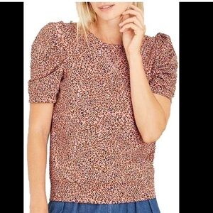 Who What Wear Leopard Print Puff Sleeve Top